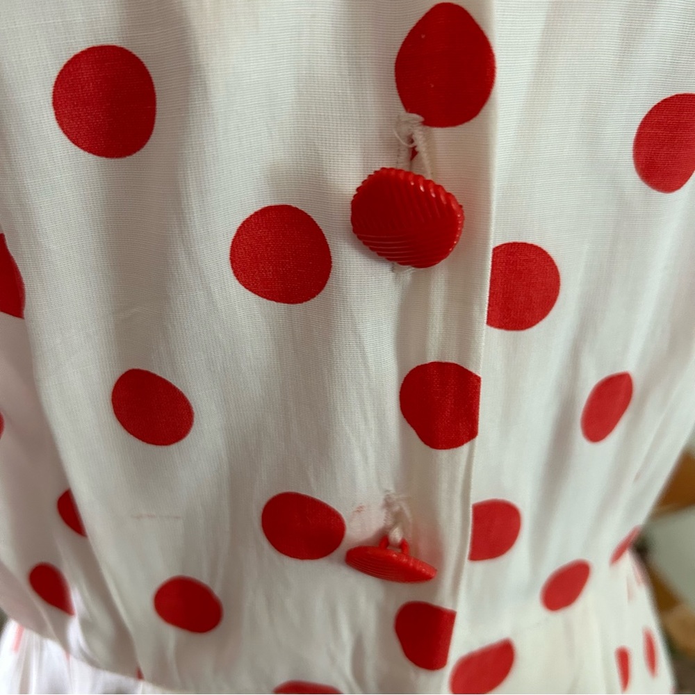 SOLD SOLD Vintage 1950s Style Dress White Red Polka Dot M L Pinup Rockabilly 50s - Picture 6 of 8